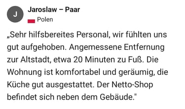 Jaroslaw: Komfortabel & nah zur Altstadt. Super praktisch: Netto-Markt direkt nebenan.