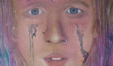 a painting of a man with piercings on his face