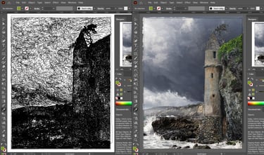 Laguna Beach Pirate Tower art (vector hyperrealism)