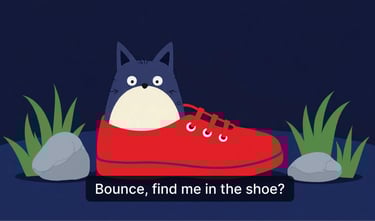 Kitty in a red child's shoe - Moonlit demo story screen