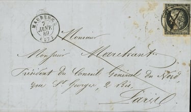 Cérès 20 Centimes mit Federentwertung vom 7. Januar 1849.