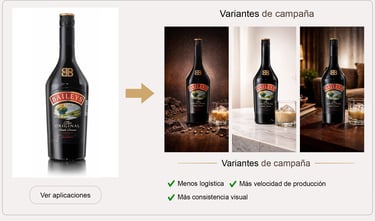 Fotografía de producto premium con expansión digital generada por IA