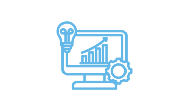 monitor con graficas de crecimiento y engrane de herramientas y foco
