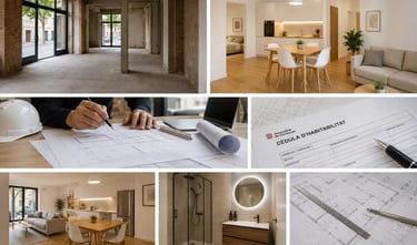 Projecte de canvi d'ús de local a habitatge amb inspecció tècnica, plànols i habitatge acabat