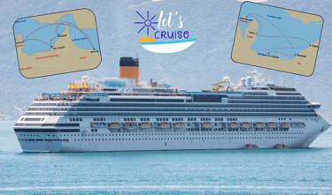 Cruise ship sailing in turquoise waters along Arabian Gulf cruise routes near Dubai and Abu Dhabi.