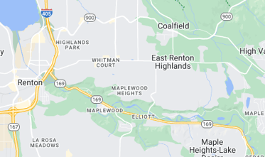 A small section of google maps that includes some cities in King County Washington