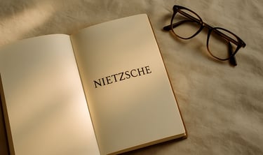 an open book with Nietzsche’s name on the page