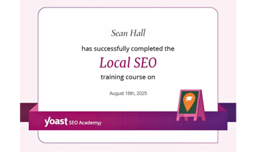 Certification of completion for Yoast's Local SEO Academy