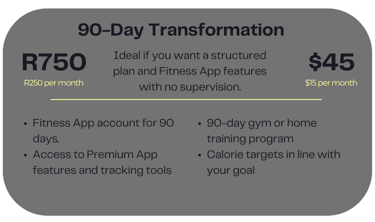90-day fitness transformation prices by The Fitness Edit South Africa