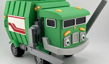 Handmade toy garbage truck with functional arms and wheels