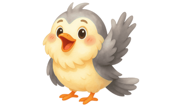 image of RayPete the cartoon mockingbird waving goodbye