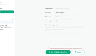Freed AI recording and clinical documentation interface for patient workflow management.