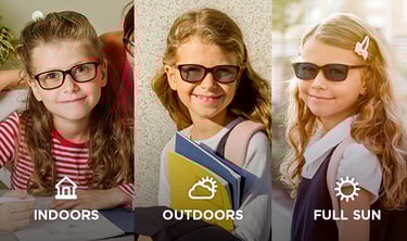 children's transitions lenses in different light intensity conditions