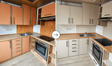 virtuvės spintelių dažymas – prieš ir po atnaujinimo