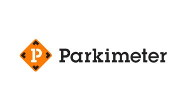 Parkimeter logo with an orange diamond icon and white letter P on a black background.