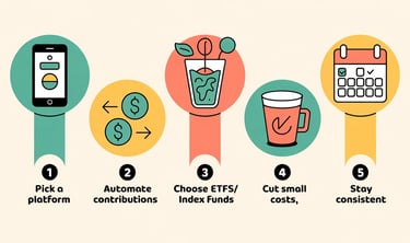 Practical tips for investing small amounts, building wealth steadily over time.