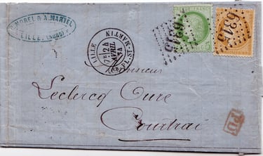 Letter franked at 20 c from LILLE to COURTRAI.