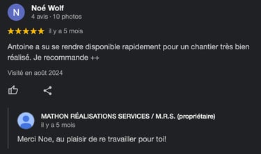Avis clients Mathon Réalisations Services / M.R.S