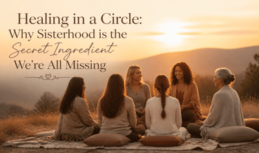 A diverse group of women sitting in a healing circle at sunset for a spiritual sisterhood retreat.