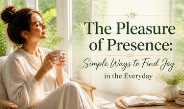 A peaceful woman drinking tea by a window, embodying the pleasure of presence and everyday joy.