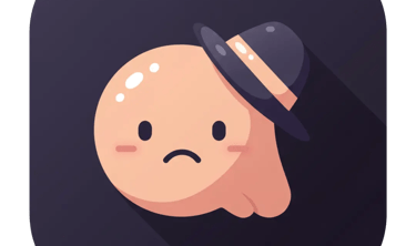 Icono 3D de personaje triste con sombrero sobre fondo oscuro, representa pérdida de tráfico o caída de rendimiento en Egremy