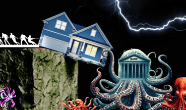 a house with a giant octopus in the middle of it