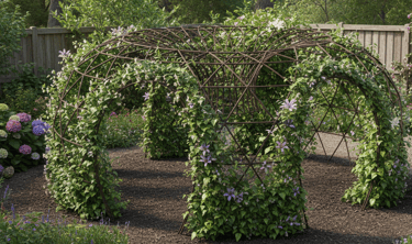 structure métallique couverte de plantes grimpante (représentation générée par IA) 