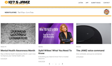 107.5 JAMZ webpage screen grab.
