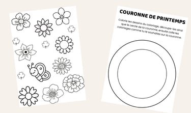 coloriage, découpage, collage couronne de fleur