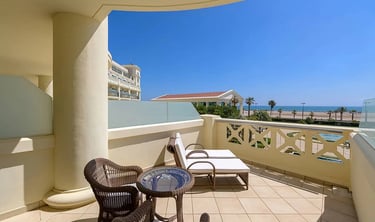 Terrace of the Las Arenas Hotel in Valencia with views of Las Arenas beach.