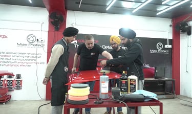 Students getting hands on car detailing training in Ludhiana.