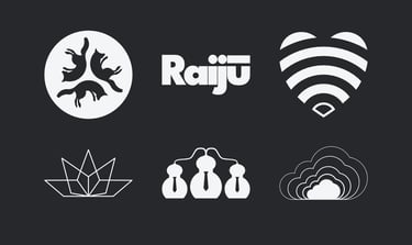 Grid of 6 logo designs