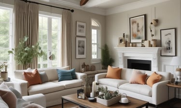 Warm and inviting indoor reading nook with plush cushions and string lights.