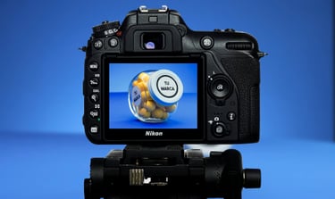 DSLR camera in blue background