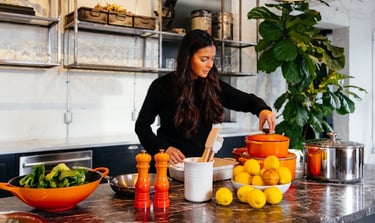 a lady over 40 years old preparing a wholesome meal