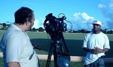 Tim Wassberg and Hasaan Pope filming in Barbados