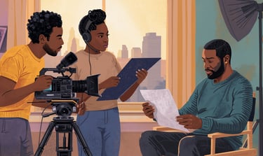 black art of people doing a tv show