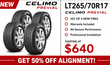 LT265/70R17 Celimo Previal new tire set available at Fast Tire Shop in Los Angeles. Set of 4 all-sea