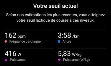 Estimation du seuil lactique 2 par Garmin