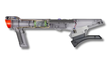 Bazuca Super Scope que funciona por sensores infravermelhos e vem acompanhada de um cartucho com se
