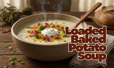 a bowl of soup with a wooden spoon and breaded bread