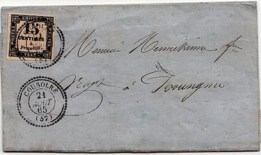 1865: Brief mit Nachporto von COUSOLRE nach BOUSIGNIES.