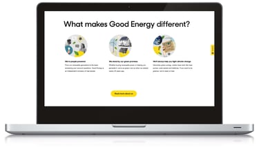 A mock-up of a laptop screen showing a section from a website with three spot illustrations.