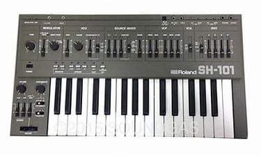 Roland SH-101, Analogue mono synth, with step sequencer.