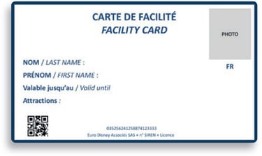 Tarjeta de acceso simplificado para las 30 enfermedades de Disneyland Paris.
