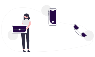 Woman hold message and phone symbols as a means of contact.