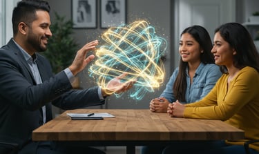 Una imagen fotorrealista de un asesor de seguros de origen latino, de unos 30 años, vestido de maner