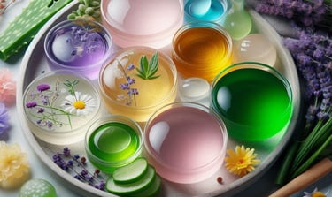 various colored jellies with botanicals around them