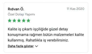 Rıdvan isimlü müşterinin kaliteli işçiliği vurgulayan görsel