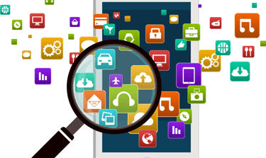 a magnifying image of a cell phone with a magnifying lens and